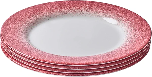 Portmeirion Potter's Mist 10.5" Dinner Plate (Set of 4) - Handcrafted Earthenware Plates with Red Accent Rim, Microwave & Dishwasher Safe - Ideal Tableware for Modern & Traditional Dining (Red Mist)