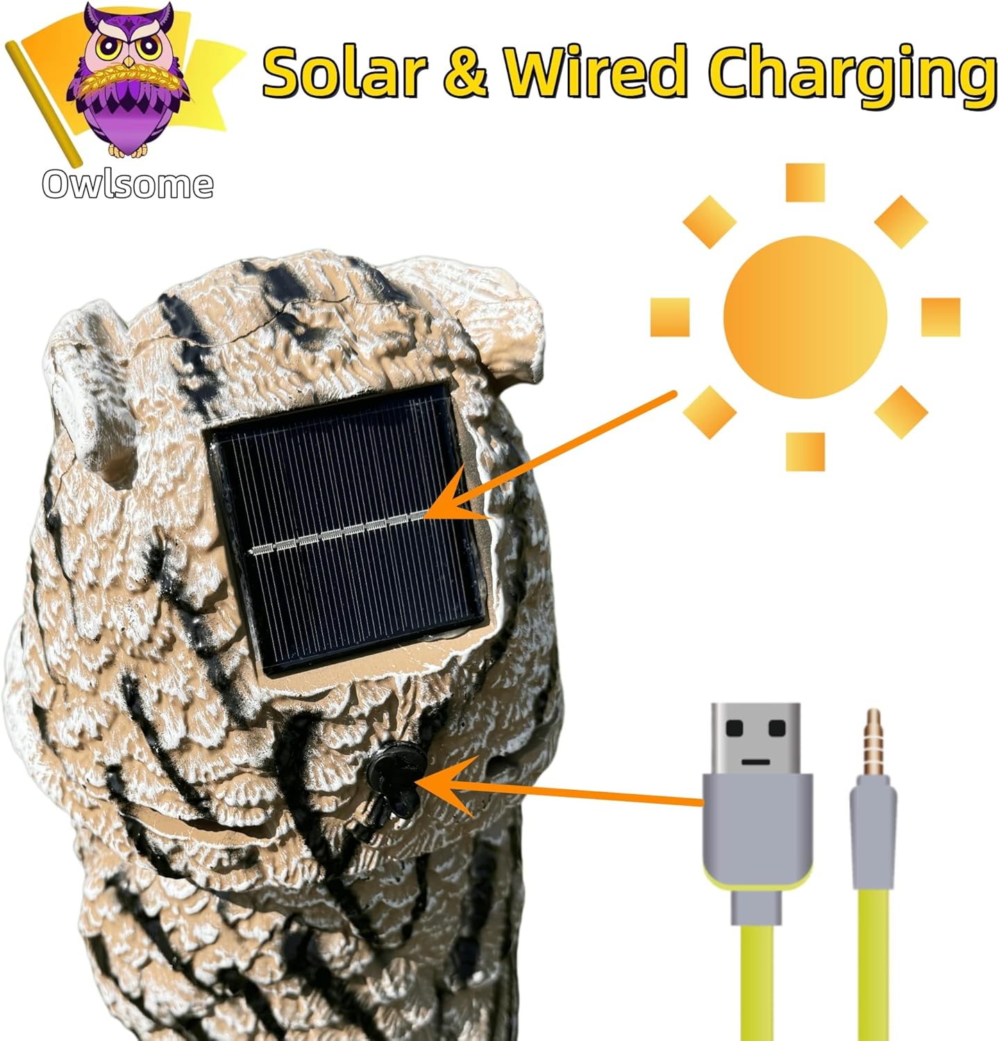 Owlsome Solar Tiger Owl with Flashing Eyes, Rotating Head, Hoot Sound, Motion Detector and Silent Mode, Plastic Owl Garden Sculpture, Garden Decoration - Image 6