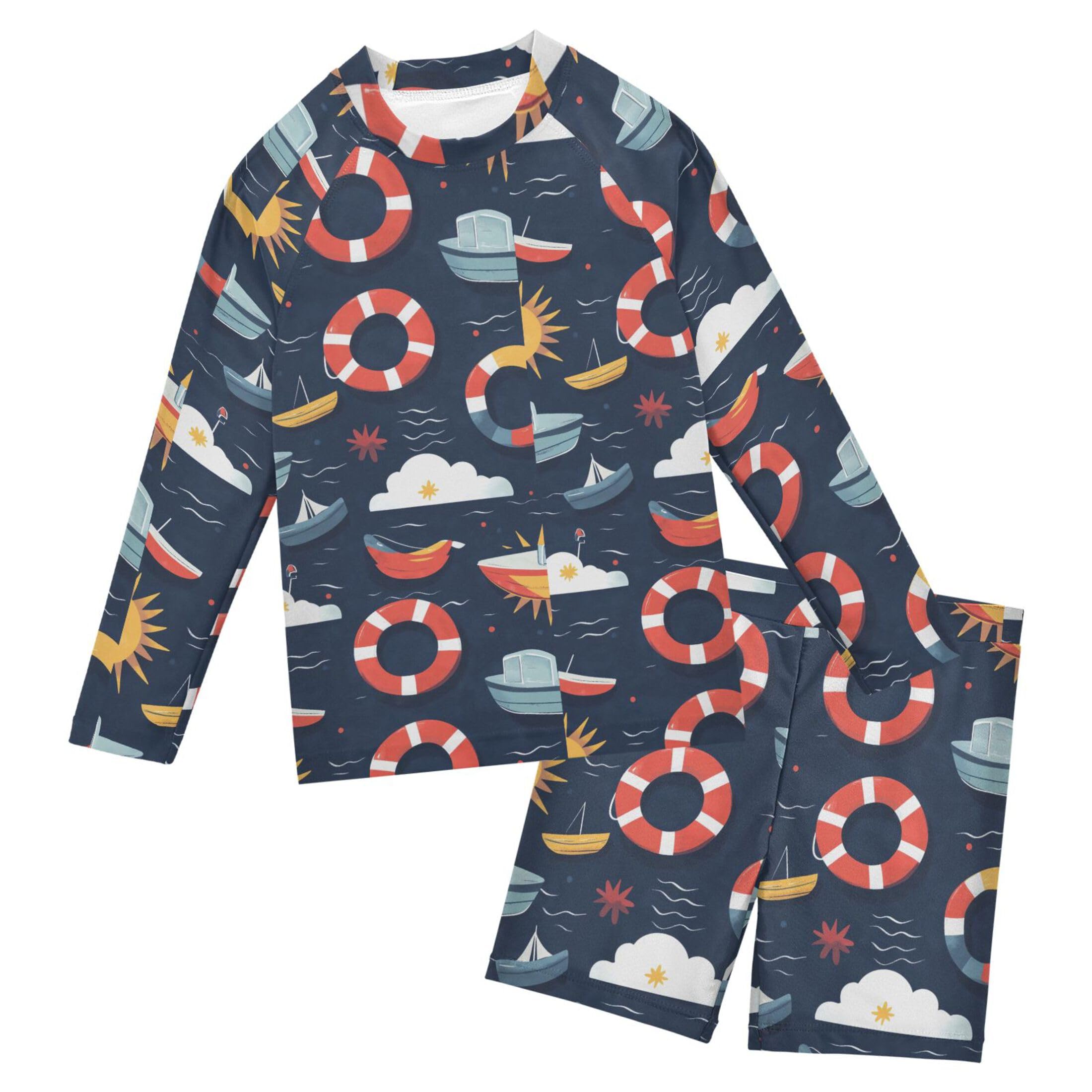 Beach Wave Sailboat Baby Boys' Toddler Long Sleeved Rashguard Swim Bathing Suit Set B0403823