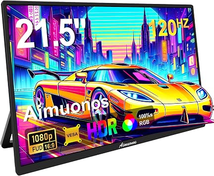 21.5 Inch Portable Monitor, 1080P Mobile Monitor 120Hz FHD HDR Plug and Play HDMI IPS Mobile Display w/ Dual Speakers, Travel External Screen for PC, Tablet, Mac, Xbox, PS3/4/5