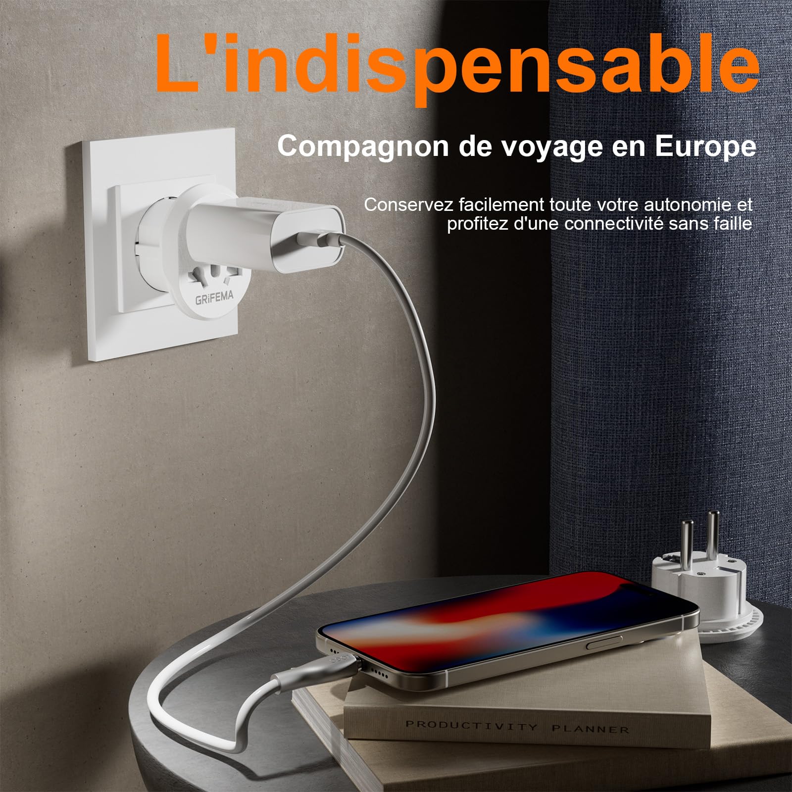 GRIFEMA Adaptateur de Voyage Universel Lot de 2, 4000W Haute Puissance Prises Type C E F France Europe