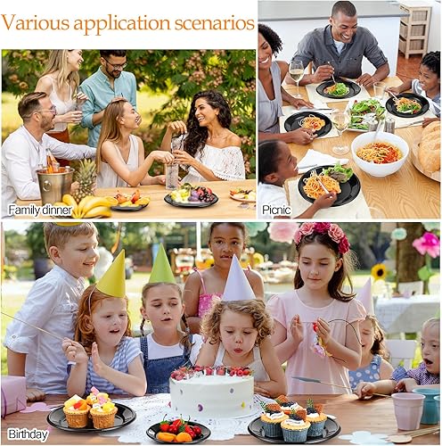 Miniatura 4 de Juego de 200 platos de plástico desechables para boda, a granel, para fiesta de graduación, incluye 100 platos llanos de 9 pulgadas, 100 platos de