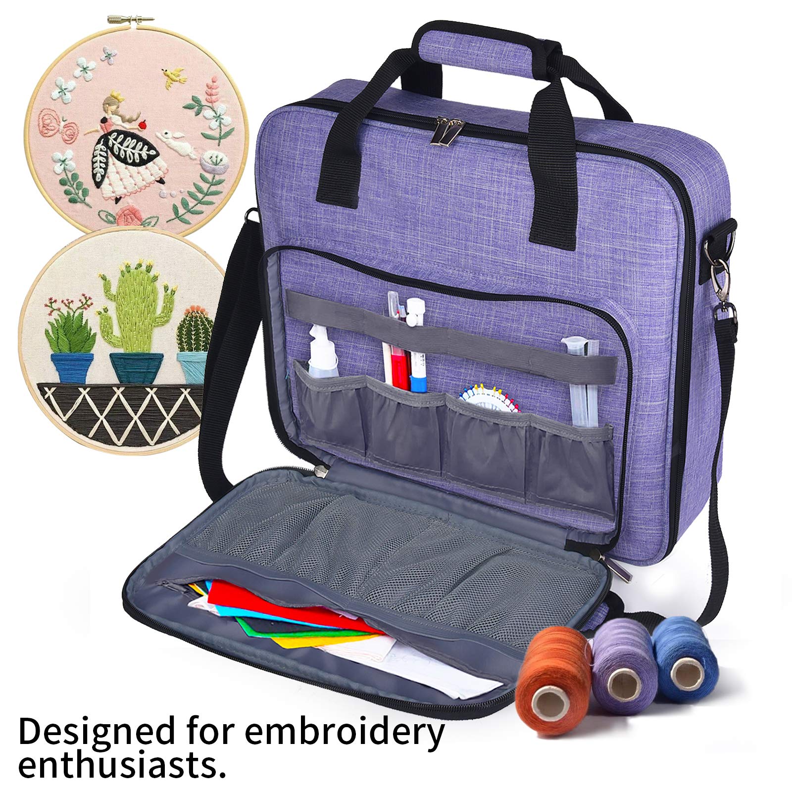 Baglher | Borsa per ricami, borsa per progetti da Ricamo multifunzionale, kit da Ricamo di Grande capacità (filo da Ricamo e materiali di consumo), con tracolla (Solo borsa) Viola