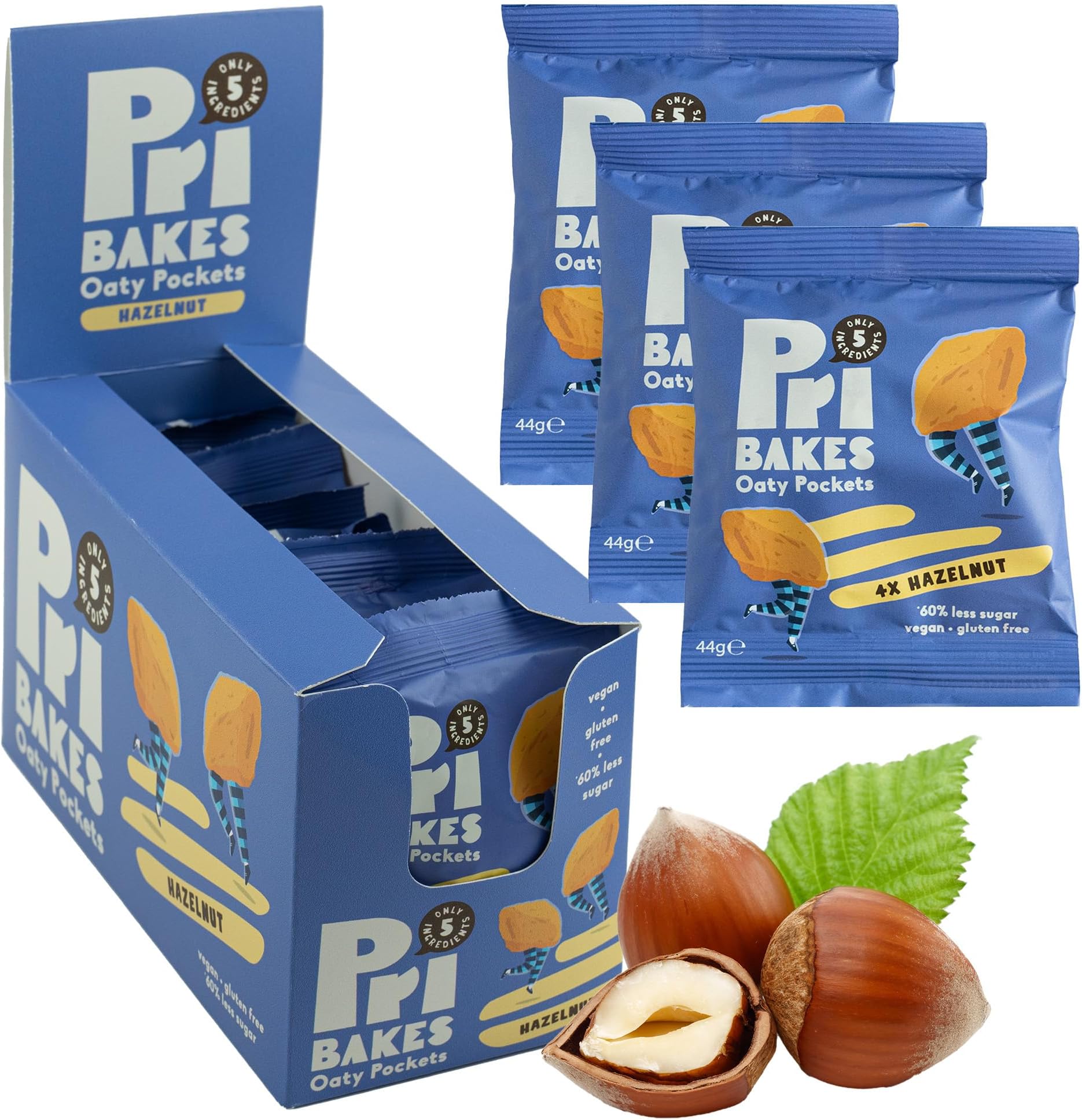Gluten-Free Snacks - Tasty & On-the-Go Oat-Based, Low Calorie, Delicious Snacks for Adults - High Fibre, No Sugar, Low Fat Vegan Food w/Natural Ingredients - 12 pcs Hazelnut Oaty Pockets by Pri Bakes