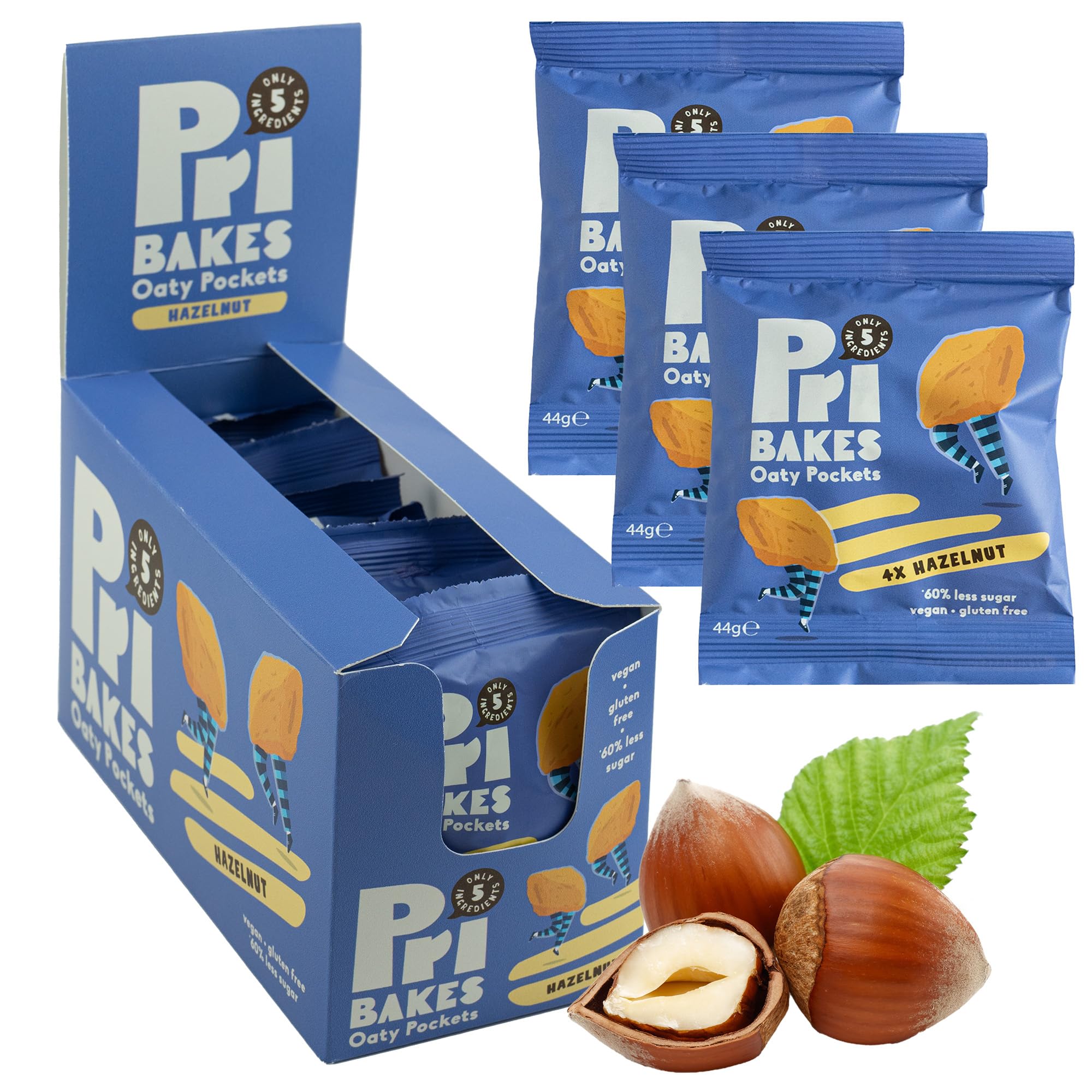 Gluten-Free Snacks - Tasty & On-the-Go Oat-Based, Low Calorie, Delicious Snacks for Adults - High Fibre, No Sugar, Low Fat Vegan Food w/Natural Ingredients - 12 pcs Hazelnut Oaty Pockets by Pri Bakes