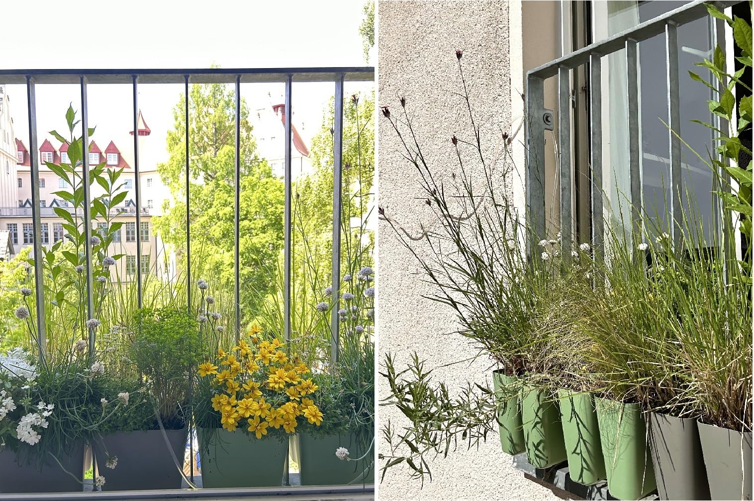 4 x Blumenkasten für Balkongeländer als Sichtschutz oder Rankhilfe, Array-Planter, Quarzgrau, 4 Liter, mit Wasserspeicher