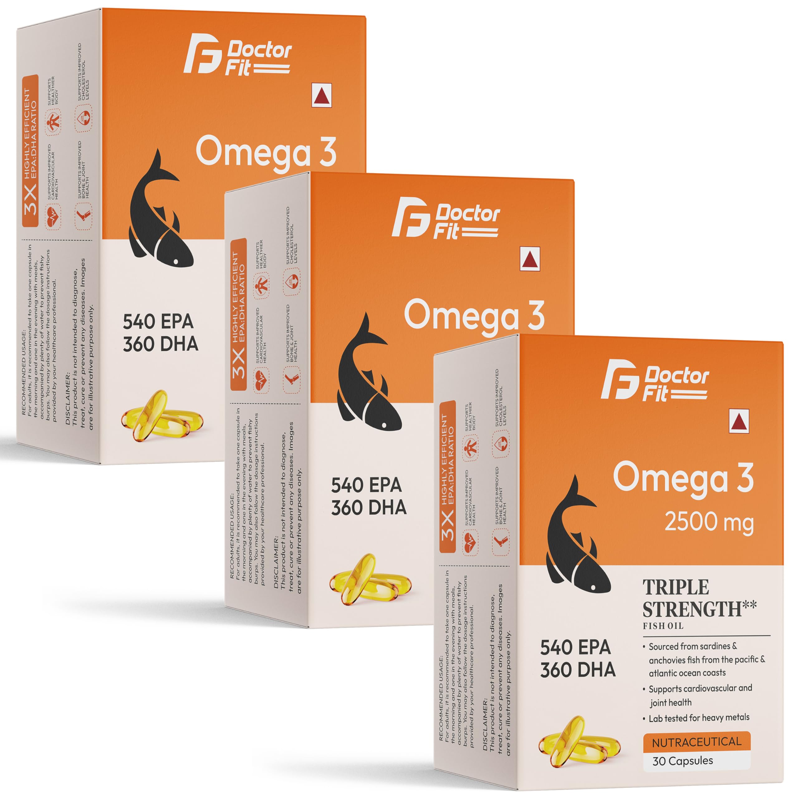 DOCTORFIT Omega 3 Fish Oil 2500mg Triple Strength | 540mg EPA & 360mg DHA | Heart, Brain & Joint Health Support | Lab-Tested for Heavy Metals | 30 Softgel Capsules — Amazon image 8