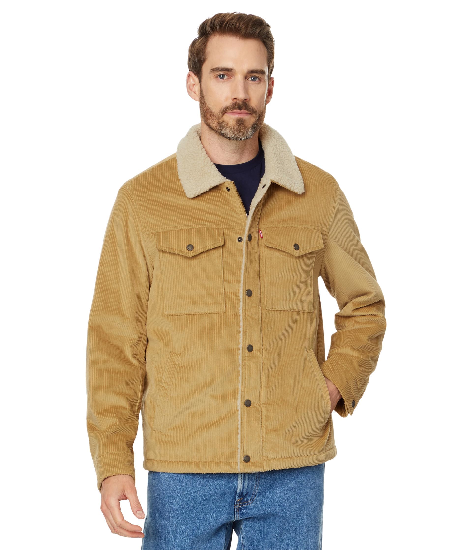 Levi's Men's Sand Wide Wale Corduroy Corduroy Sherpa Lined Trucker Jacket, S