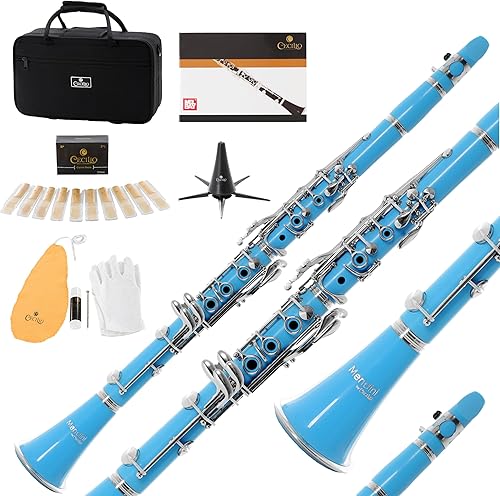 Miniatura 10 de Mendini by Cecillio Bb Clarinete - Instrumentos musicales para principiantes Woodwind Band & Orchestra, incluye estuche, soporte, bolsillo, Negro