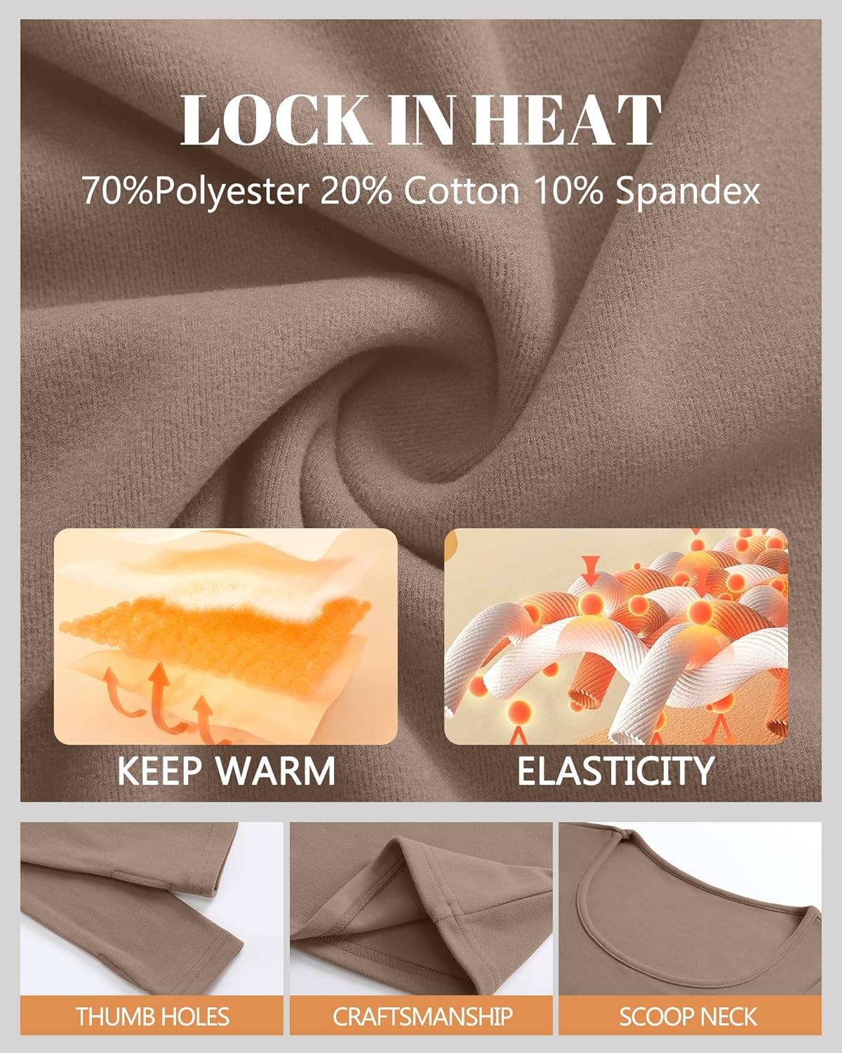 Riyiper 3 Pack Women's Thermal Long Sleeve Shirts, Fleece Scoop Neck Fitted Top Stretchy Thumb Holes Undershirt Baselayer Tee - Image 5