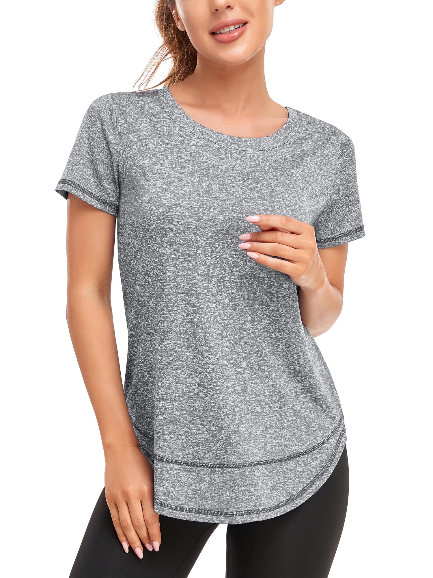 Abrooical Women's Short Sleeve Workout Shirts Crew Neck Sports Yoga Running Quick Dry Tops Side Split Tee