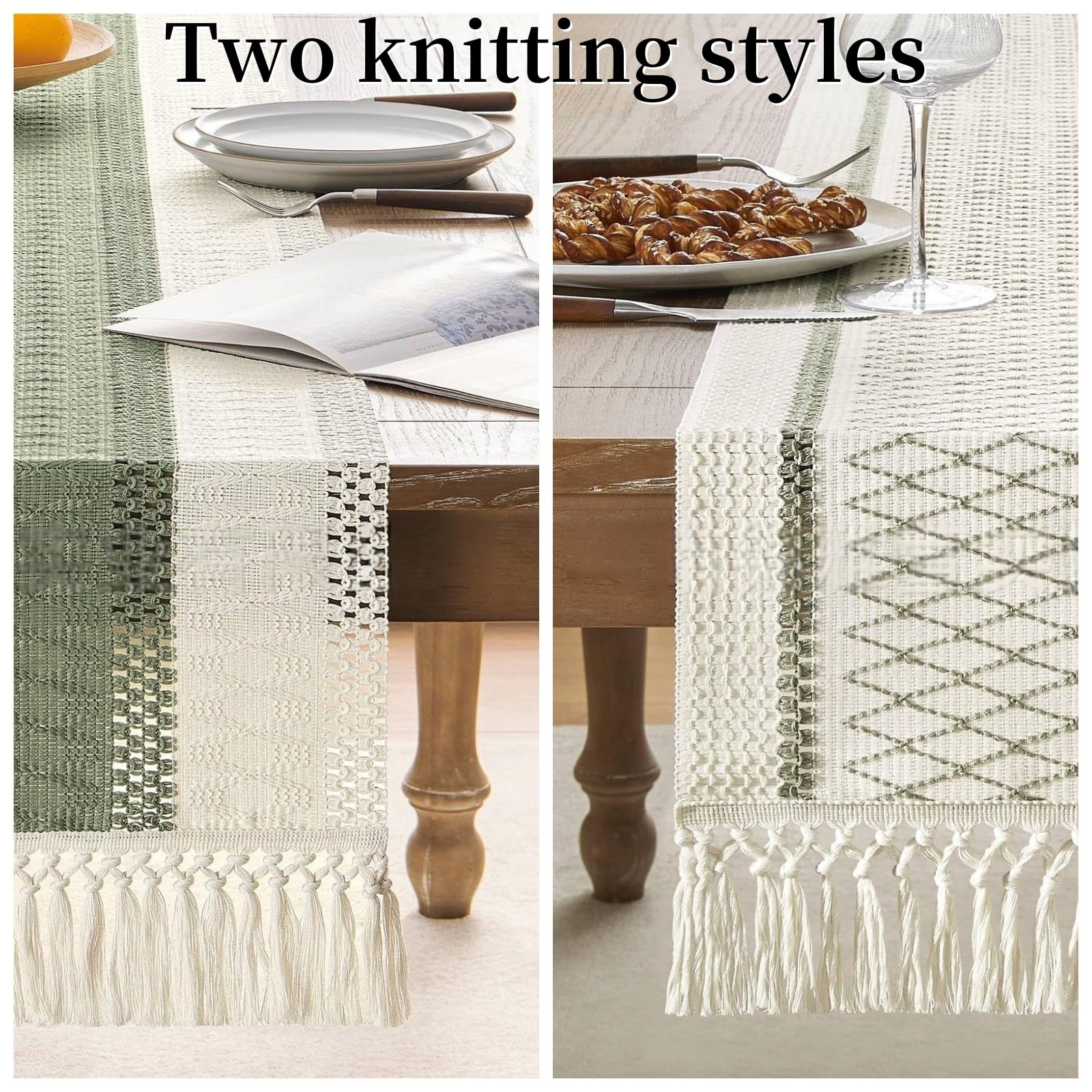 1 runner da tavolo alla moda, stile bohémien, stile rustico, in stile rustico, lavabile, decorazione da tavolo, per feste, compleanni, matrimoni (kaki 4, 30 x 350 cm)