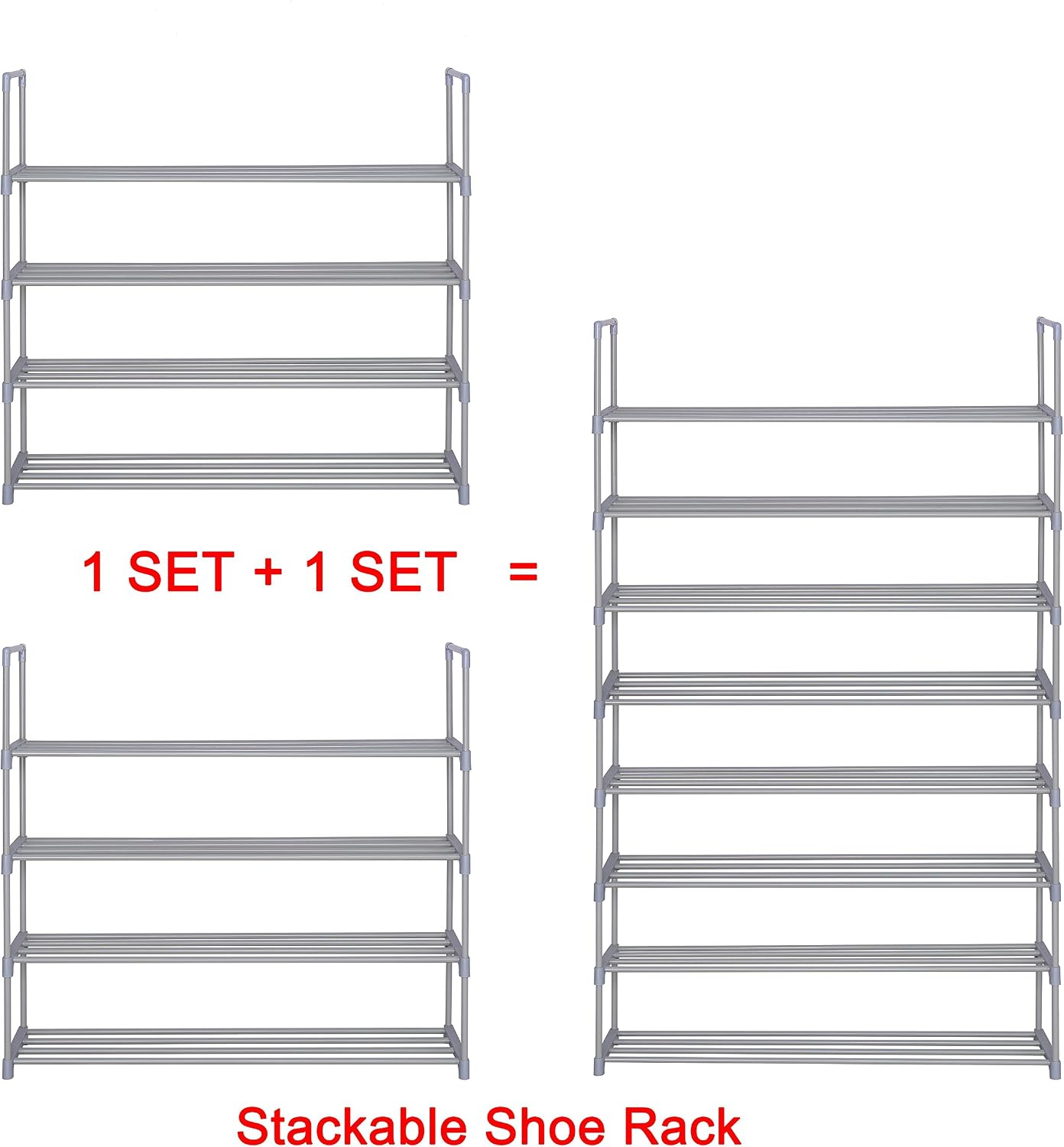 JEROAL 4-Tier Shoe Rack Shoe Tower Shelf Cabinet Stackable Entryway 20 Pairs Shoe Storage Unit, Grey