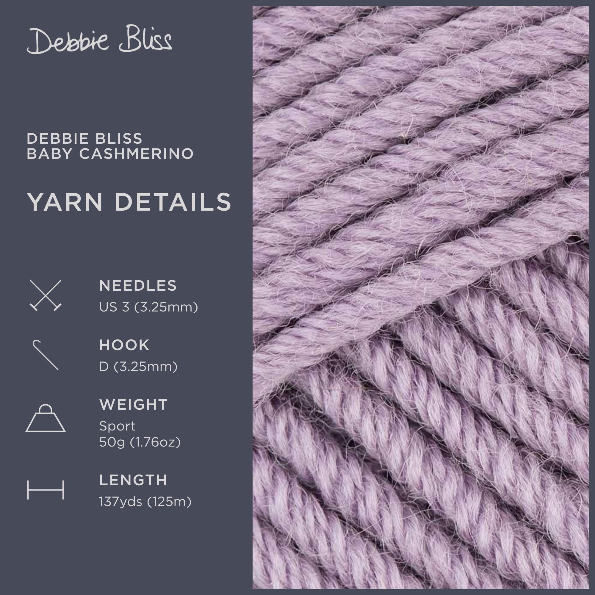Amazon.com: Debbie Bliss Baby Cashmerino Yarn 1.76oz (50g), 137