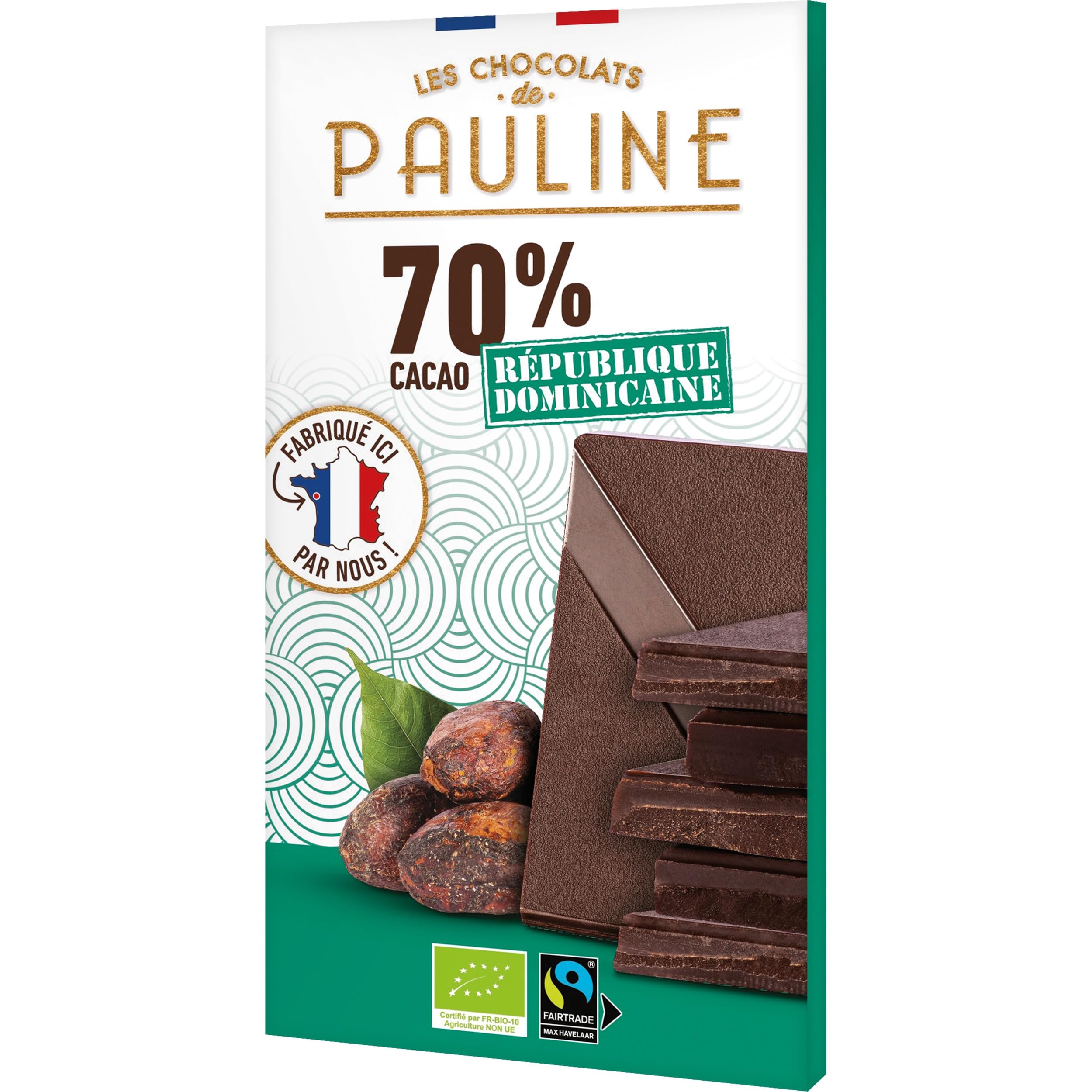 Les Chocolats de Pauline Zartbitterschokoladentafeln Dominikanische Republik 70% Cacao BIO Frankreich inkl. FeinWert E-Book (6 x 80g)