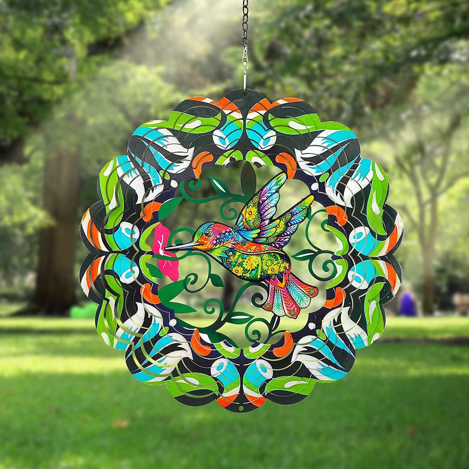 Hummingbird & Dragronfly Metal Wind Spinners - 3D Hanging Wind Spinner Outdoor, Spinner Hanging for Yard and Garden, Magical Kinetic Wind Catchers & Spinners Decoration for Patio Lawn 12 inches