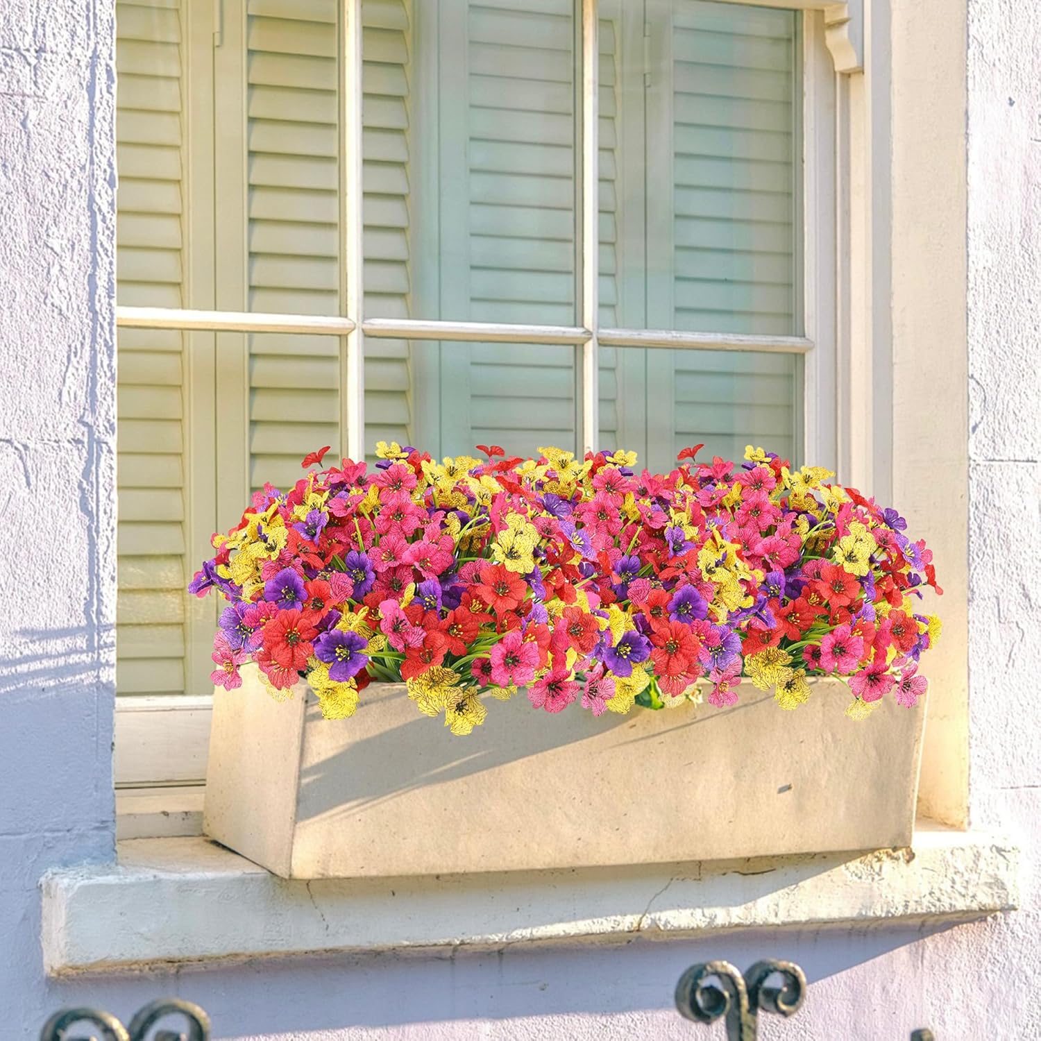 16 Bundles Colorful Spring Artificial Flowers for Outdoors Fake Spring Flowers Faux Flowers for Planters Garden Window Box (4 Colors) - Image 3