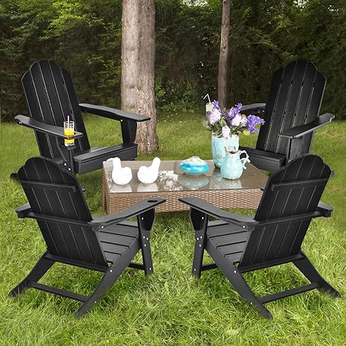 Miniatura 5 de Tangkula Silla Adirondack para exteriores, sillones de polietileno de alta densidad resistentes a la decoloración con soporte para tazas, sillas