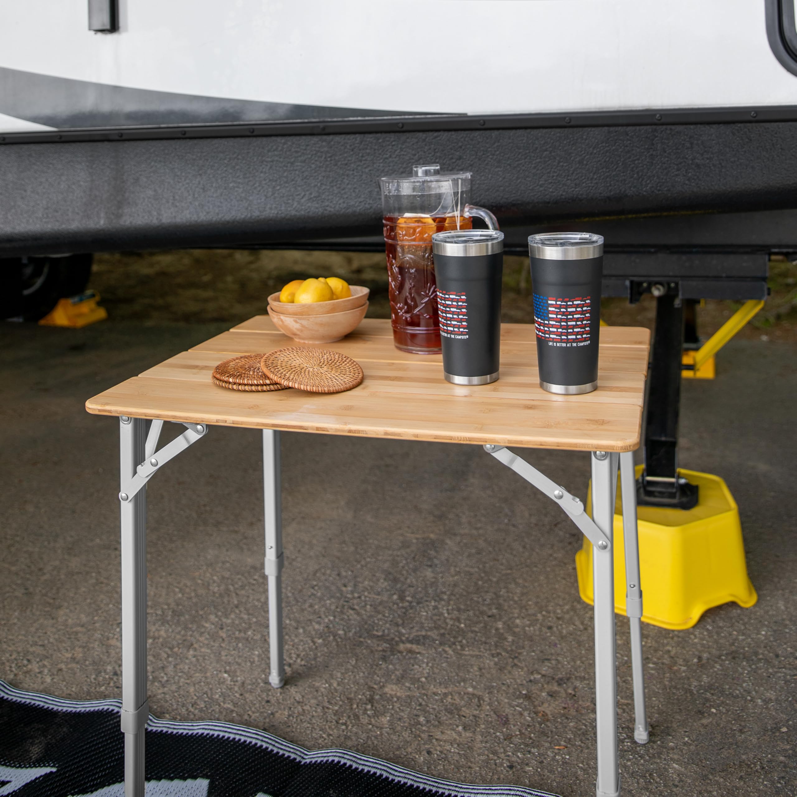 your GEAR Portofino M Table de camping en bambou, table pliante, réglable en hauteur pour 2 personnes