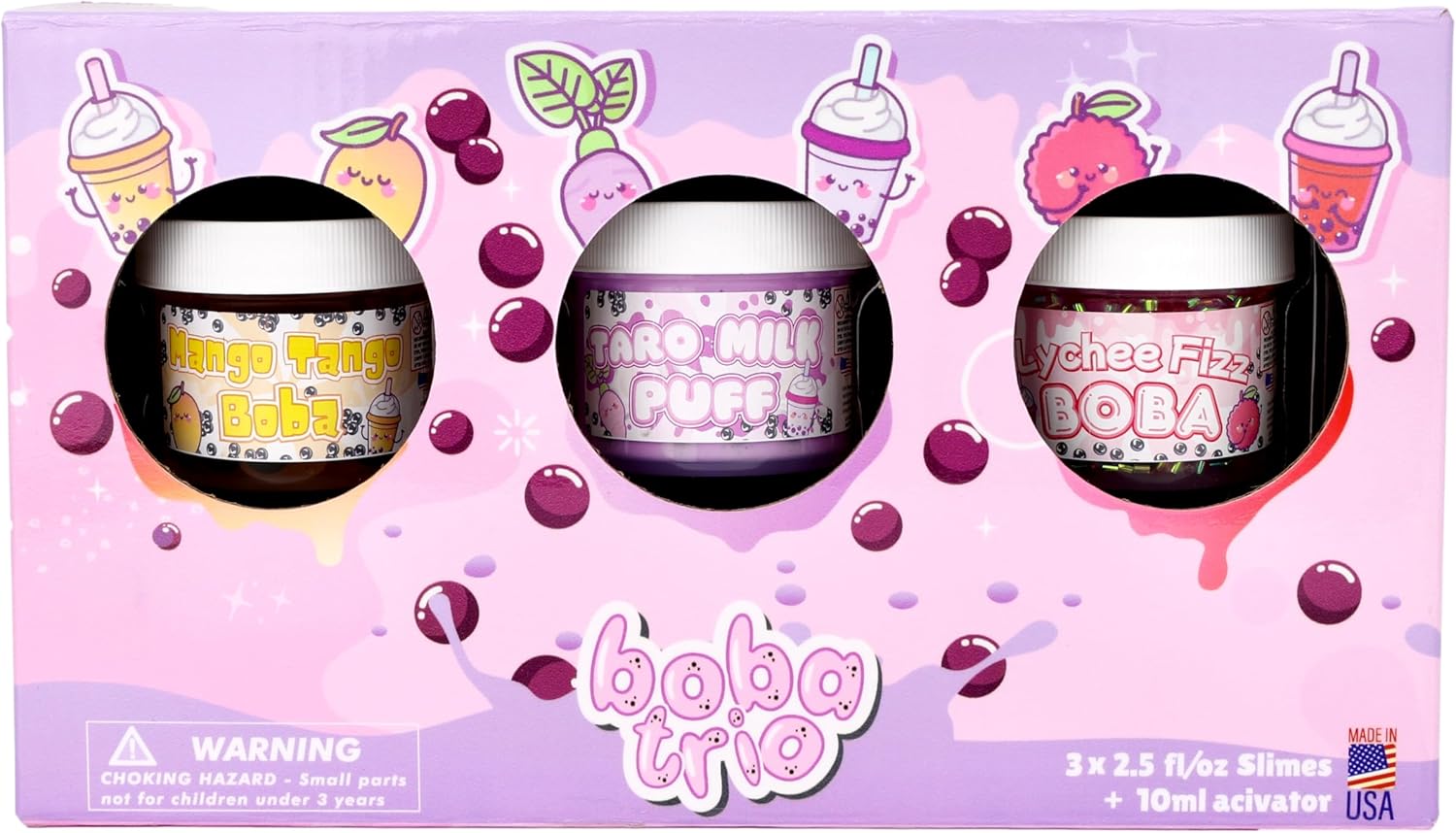 Boba Trio Pack (3 x 2.5 fl/oz) - Bingsu Clear Butter Textured Slime - Handmade in USA - Dope Slimes - Variety Slime Pack