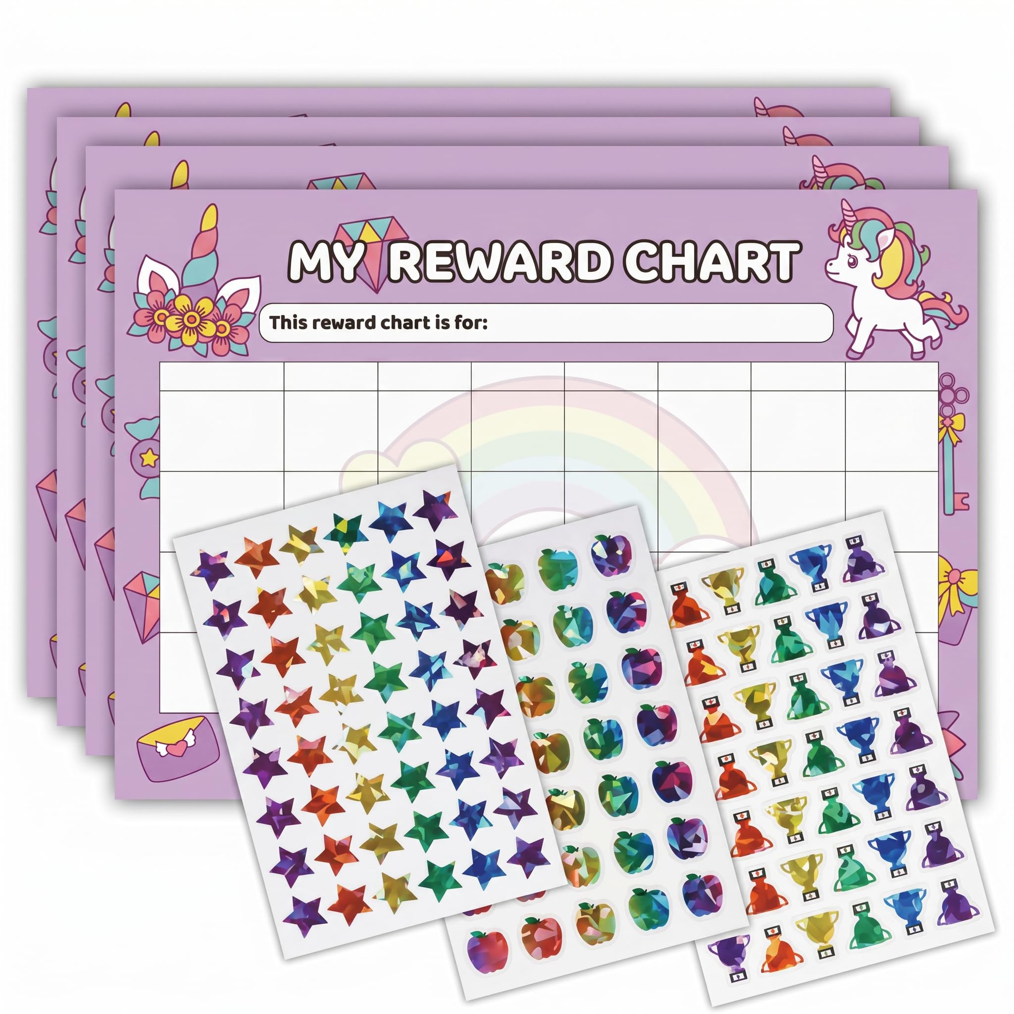 SINJAETRQ Reward Chart for Children, 4 Behaviour Charts and 3 Star Stickers Sheets, Potty Training Sticker Set for Kids Good Behavior, Premium Paper Material
