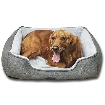 Dog Bed,Dog Beds for Medium Dogs,Cat Bed,Calming Dog Bed,Anxiety Comfy Durable Pet Beds with Reversible&Washable Cushion,Rectangle Dog Bed in Grey Color. DEBANG HOME (Large, Grey)