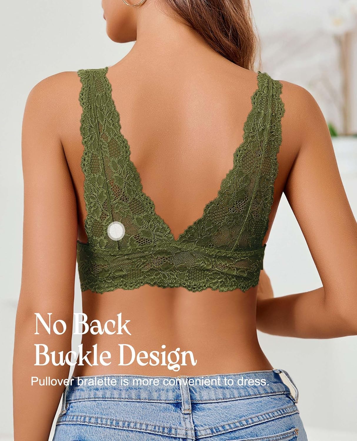 Avidlove Bralettes for Women Lace Bra Non Padded Longline Bralette Deep V Triangle Sexy Everyday Lingerie Bras - Image 2