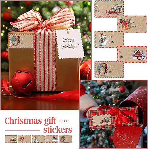 Vista 5 de Outus 500 etiquetas de Navidad, etiquetas autoadhesivas de regalo para regalos de Navidad, etiquetas de nombre de Navidad, etiquetas para papel