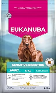 EUKANUBA Sensitive Digestion Aliment pour Chiens au Poulet et au Riz très digestible - Aliment Sec Special Care adapté à l’estomac des Chiens Adultes sujets aux Troubles digestifs, 2,3 kg