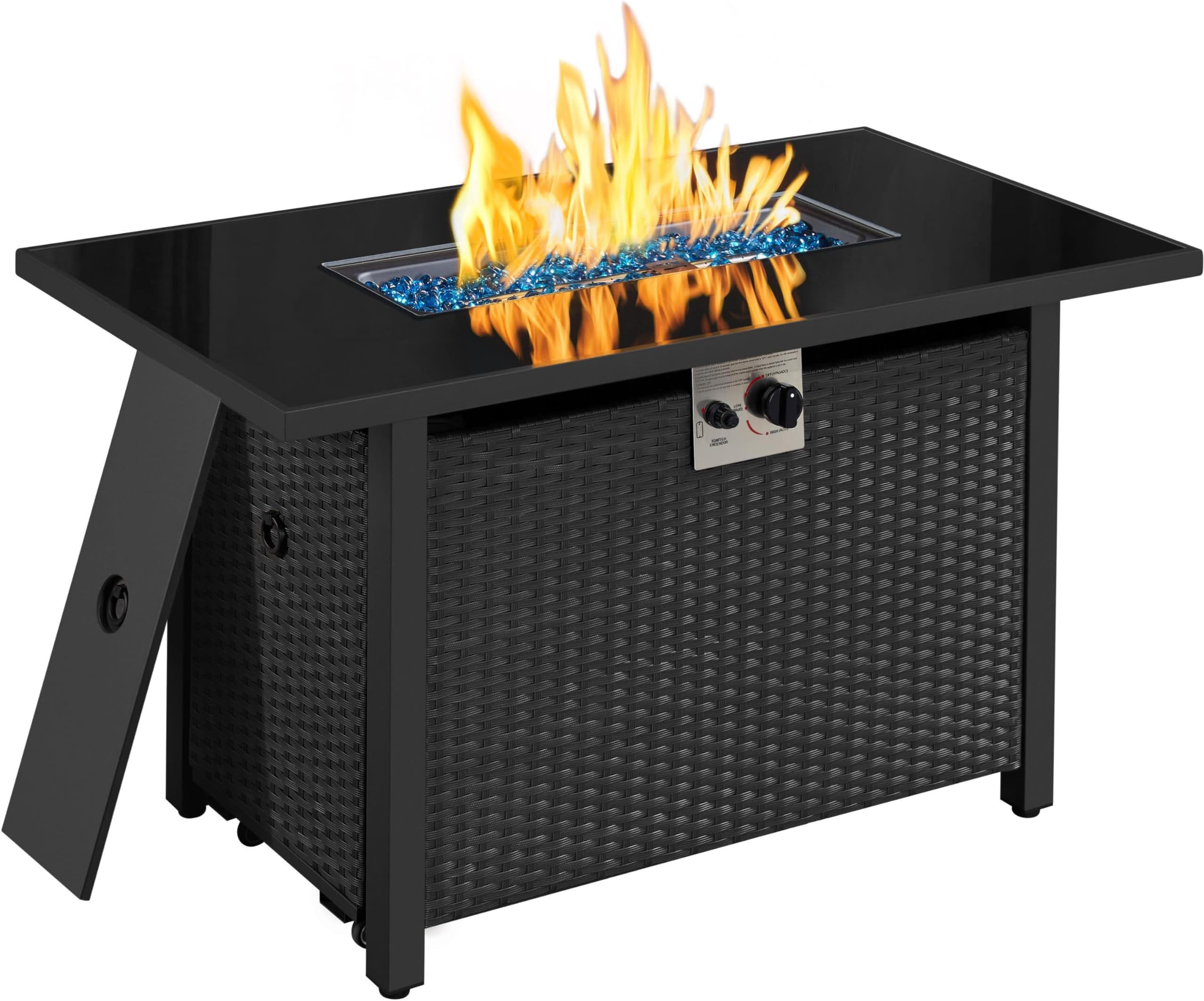 Yaheetech Fire Pit Propane Fire Pit 50,000 BTU Rectangle Fire Pit Table with Glass Tabletop and Waterproof Cover, Gas Fire Table for Garden, Patio, Outdoor, CSA Certification