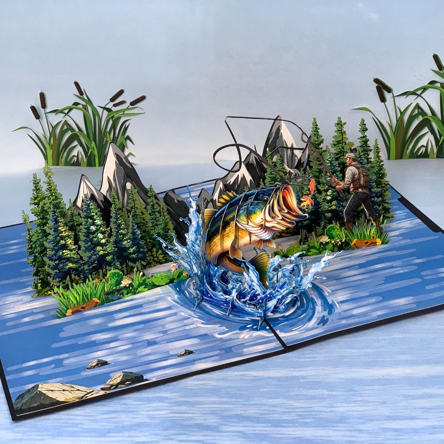 Pop Up Greeting Card, Fishing Gift, Bass Fishing, Gift and Present for Father's Day, Fisher Men Idea, Birthday, Outdoor, Thank You, Sport, Holiday, Camping, Summer - Image 2