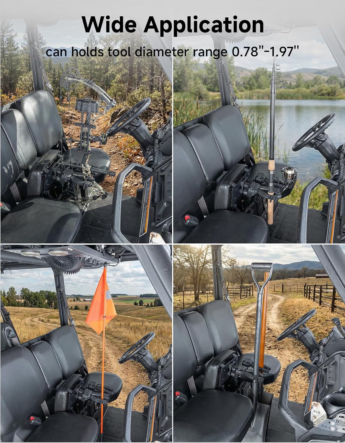KEMIMOTO UTV Under Seat Bow Rack Auto-Grip Hunting Tool Holder Gear Mount with Rubber Straps Compatible with Can-Am Defender Polaris Ranger