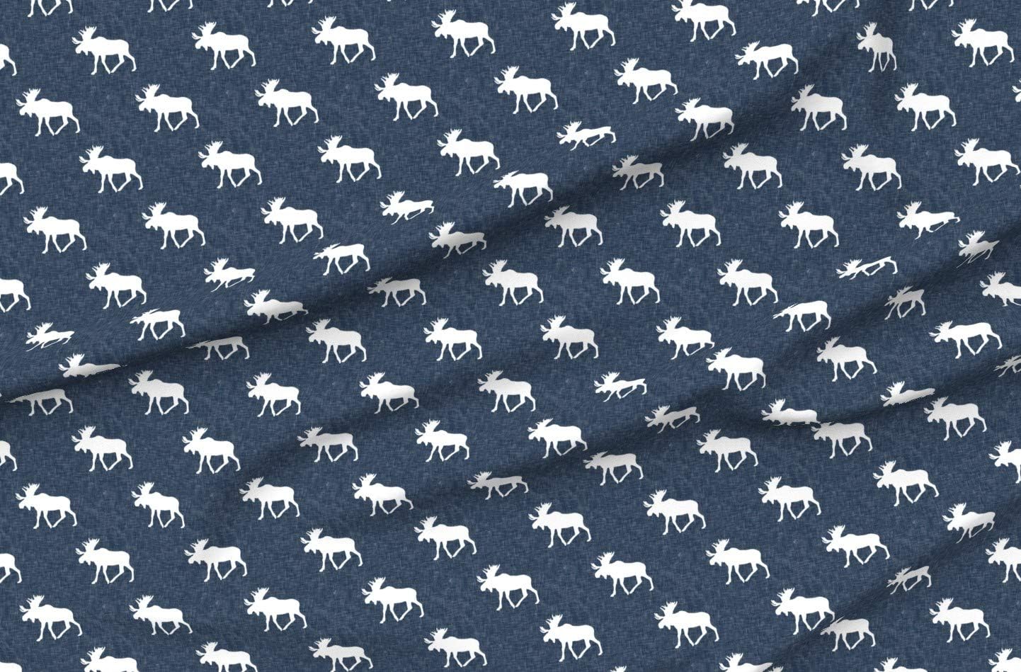 Spoonflower Fabric - Moose Navy Dark Blue Elk Woodland Trendy Printed on Minky Fabric by The Yard - Sewing Baby Blankets Quilt Backing Plush