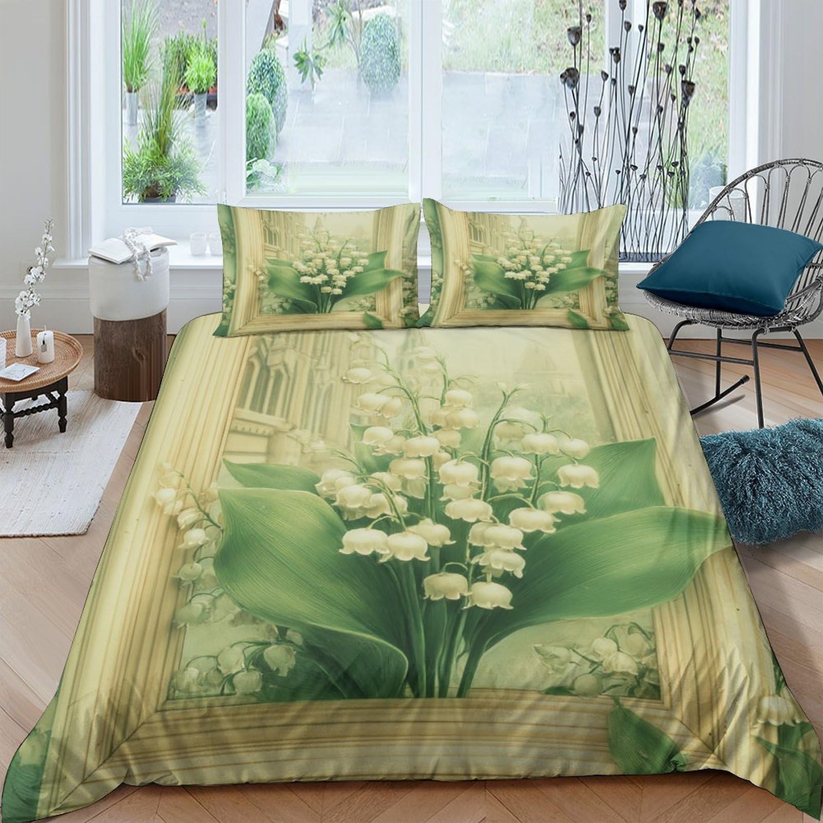 Ctjqhvkz Style-7 3D Printed Lily Of The Valley Fitted Sheet Microfiber Soft Green Floral Mattress Cover For Bedroom Guest Room Decor Single（135X200cm）
