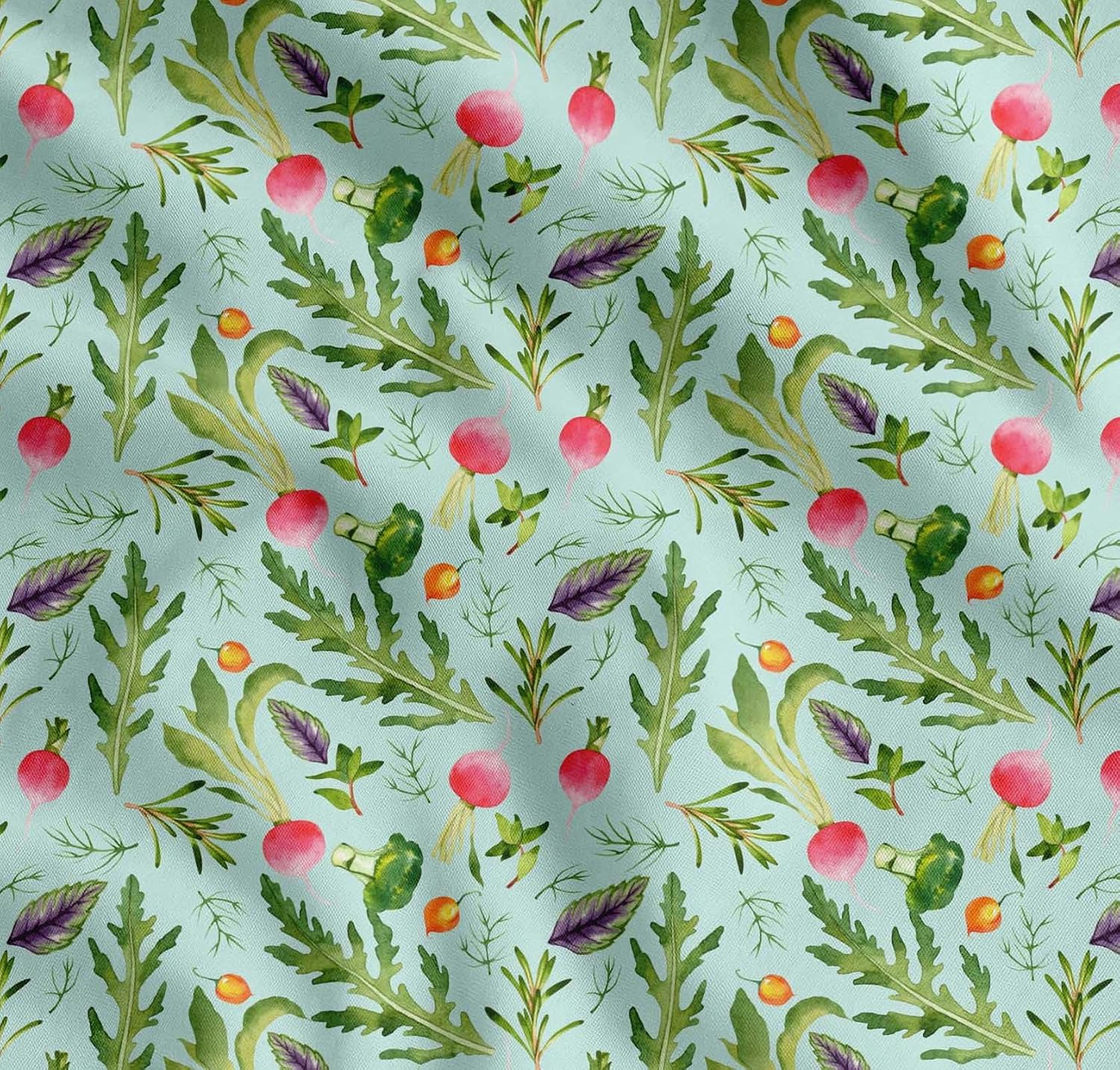 Soimoi Cotton Voile Green Fabric - by The Yard - 56 Inch Wide - Leaves, Turnip & Broccoli Vegetable Harvest Material - Fresh and Nutrient-Rich Patterns for Kitchen Decor Printed Fabric