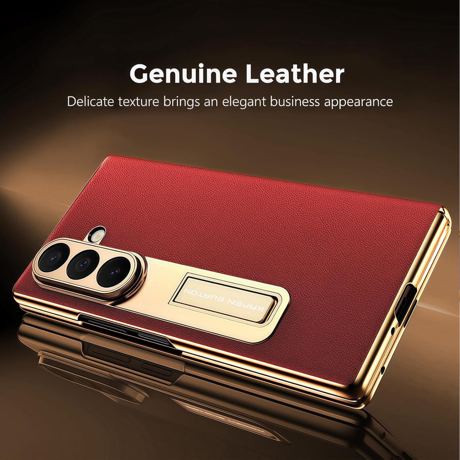 for Samsung Galaxy Z Fold 7 Case with Stand, Genuine Leather Case Phone Magnetic Hinge Protection Glass Front Screen Protector Full Coverage Shockproof Slim Fit Phone Cover for Z Fold 7 Red
