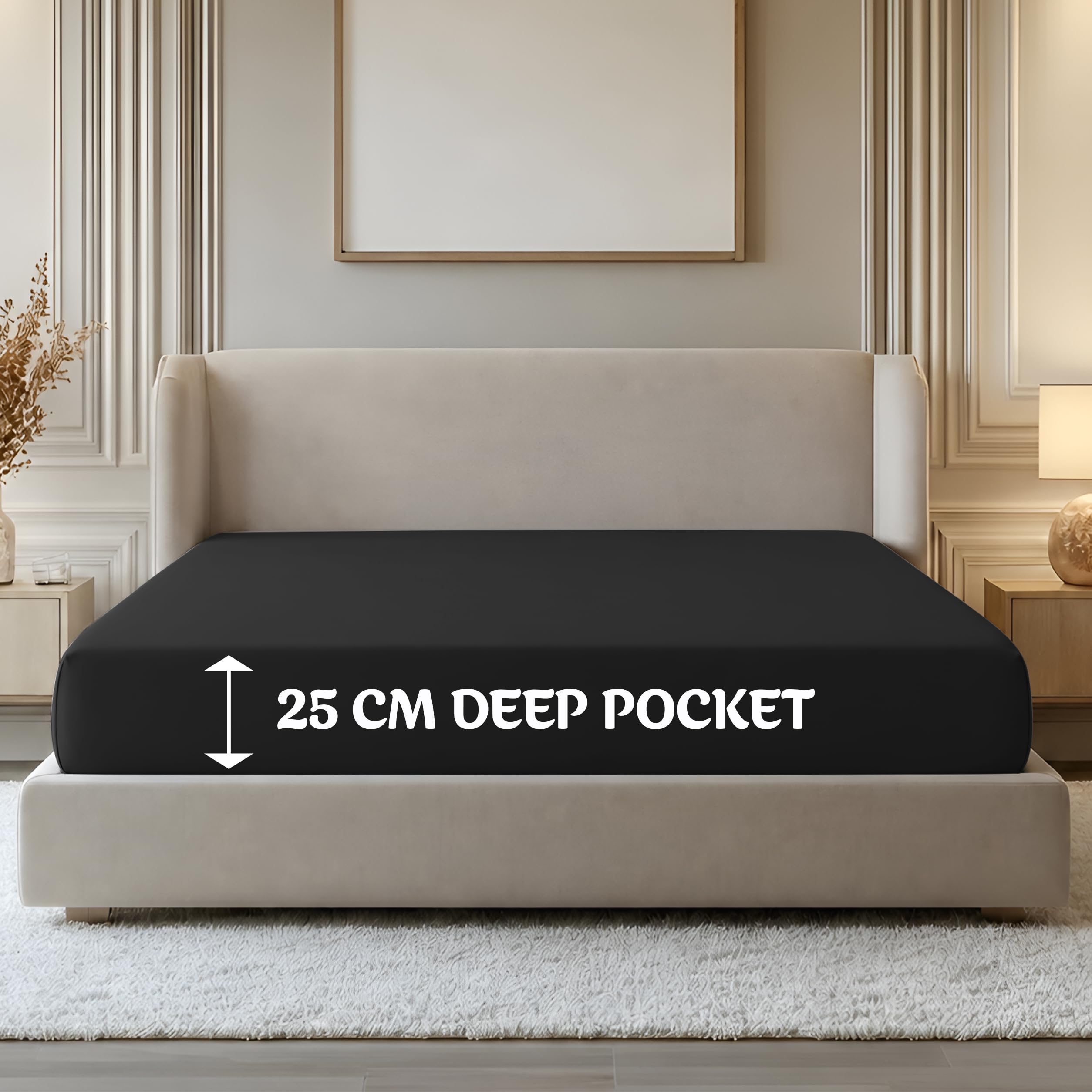 Oxford Homeware Black Single Fitted Sheets -100% Brushed Microfibre 1800 Easy Care 25 Cm Deep Single Bed Sheet - Shrinkage And Fade Resistance