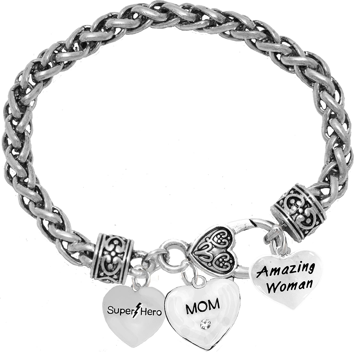Cardinali Jewelry Mom, Super Hero,Crystal Mom Heart, Amazing Woman Bracelet Hypoallergenic Safe- No Nickel. Lead, Or Poisonous Cadmium.