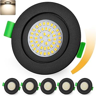 KYOTECH Downlight LED Techo Empotrable Regulable 60-75mm Extraplano Foco Empotrable LED Techo 5W IP65 Ojos de Buey Blanco Neutro 4000K Focos Interior para Baños, Negro 6 Pack (No Rotatorio)