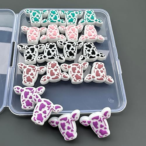 Miniatura 9 de Cuentas de silicona en forma de vaca, 20 cuentas focales en 5 colores para bolígrafos, arte, manualidades y joyería, estampado de vaca, dijes de