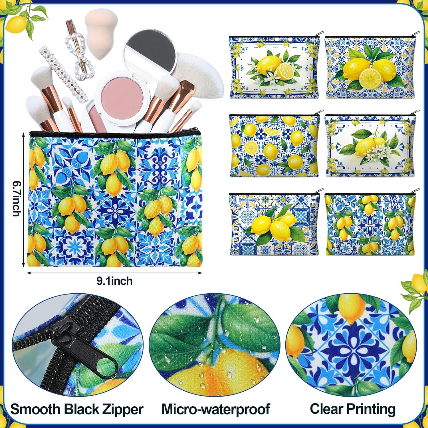 Reginary 12 Pieces Italian Lemons Makeup Bags Amalfi Coast Cosmetics Bag Italy Travel Souvenir Lemon Purse Italian Gifts for Women Wedding Bridal Shower - Image 3