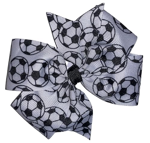 Soccer Pinwheel Hair Bow 4" Black & White