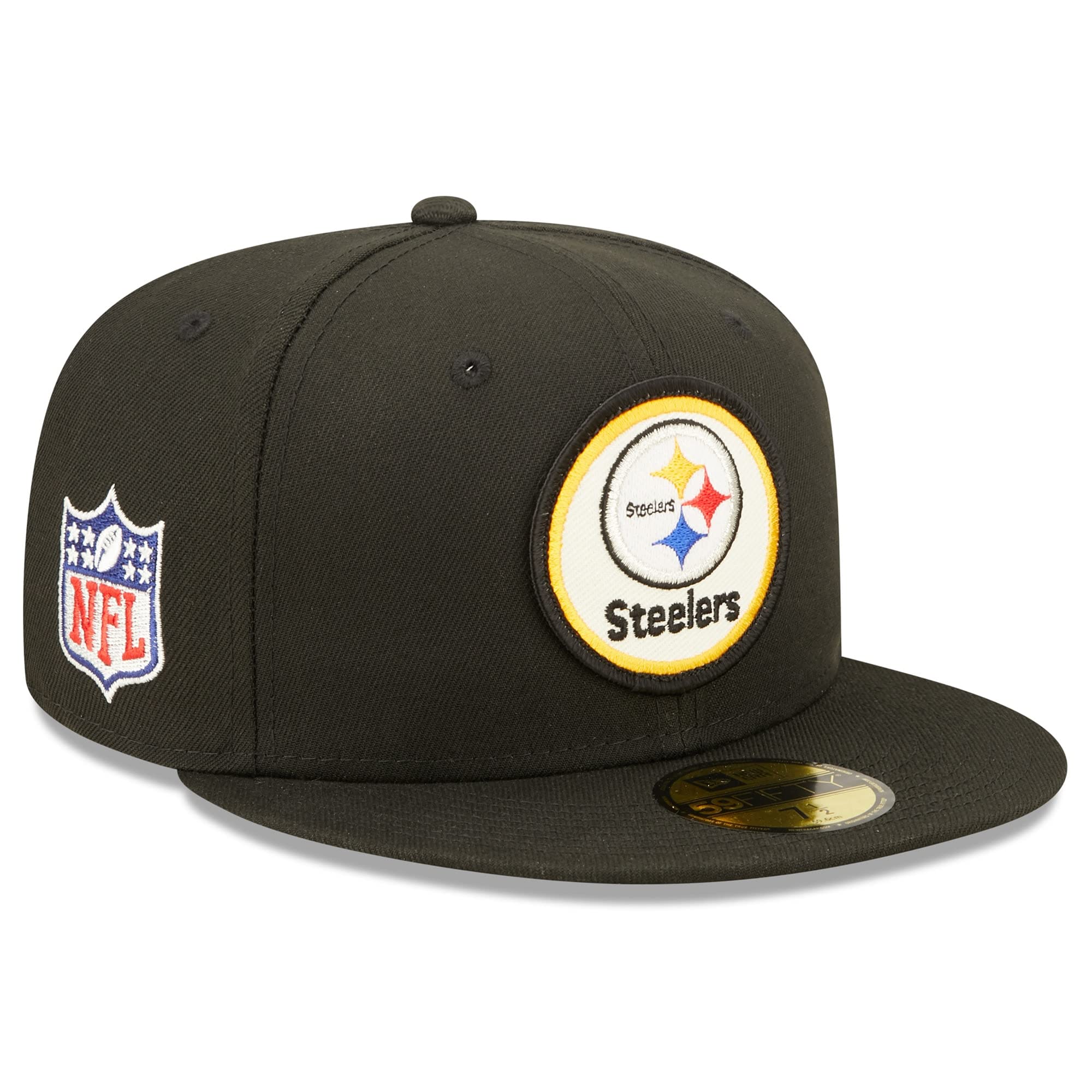 New Era 59Fifty Round Logo Steelers Cap Basecap Baseballcap Flat Brim Fitted Herren - mit Schirm Herbst-Winter Winter