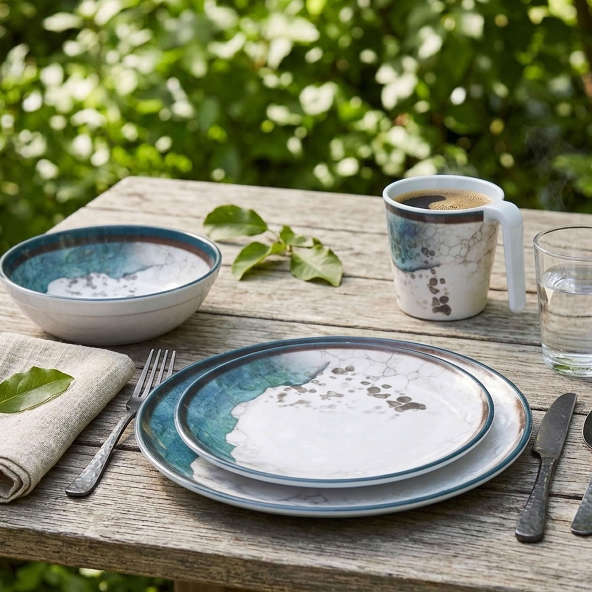 Melamin Geschirr Set Lagune 4 Personen Wohnwagen Camping Festival Picknick
