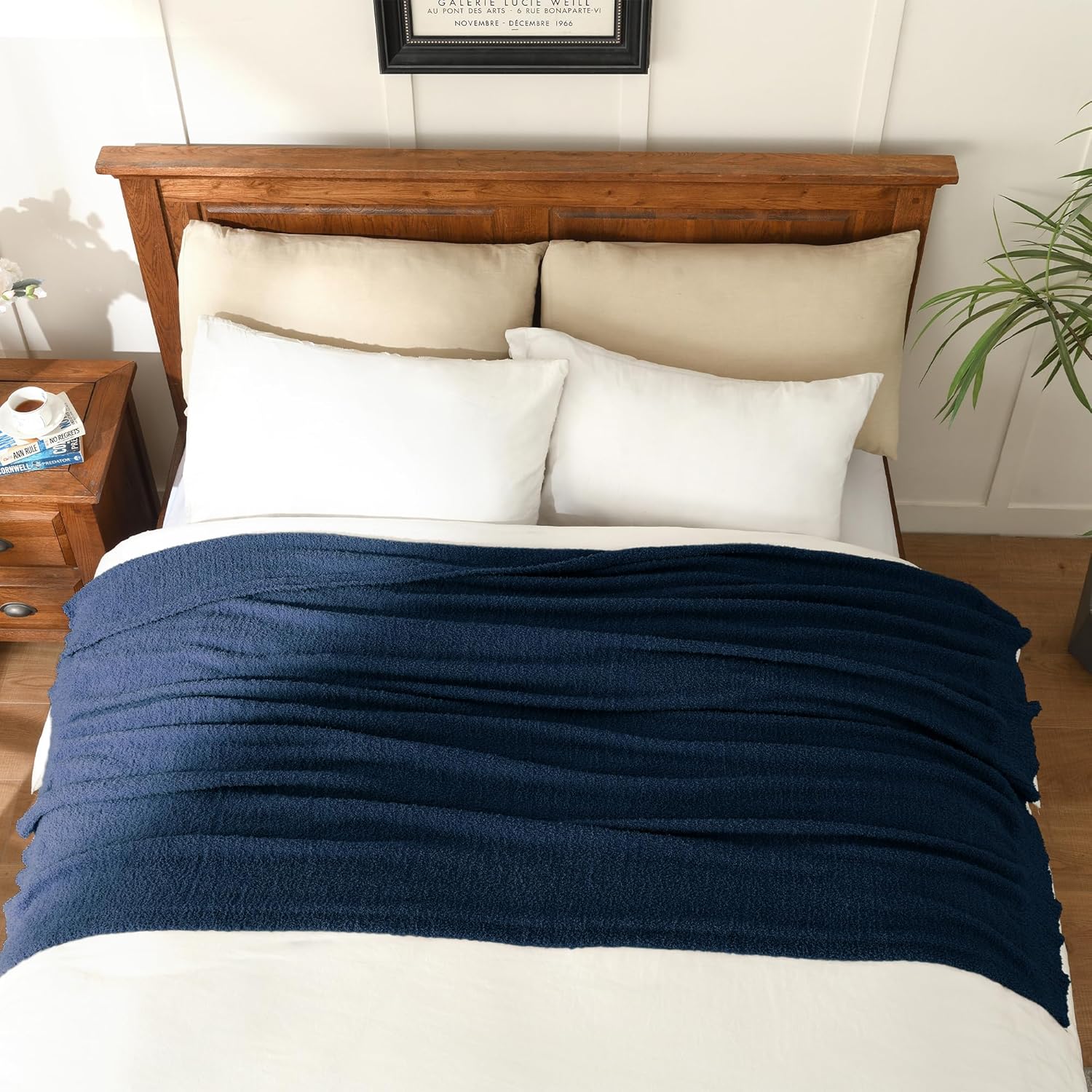 JOOJA Knit Throw Blanket Super Soft Warm Blanket for Couch Lightweight Fluffy Blanket for Bed Sofa 60x80 Inches Navy Blue - Image 2