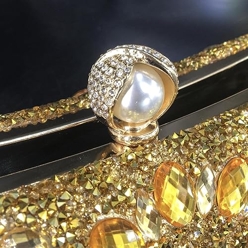 Miniatura 6 de Boutique De FGG Bolsos de mano de cristal con cierre de perlas para mujer bolsos de noche bolsa de diamantes de imitación para fiesta de boda Negro,