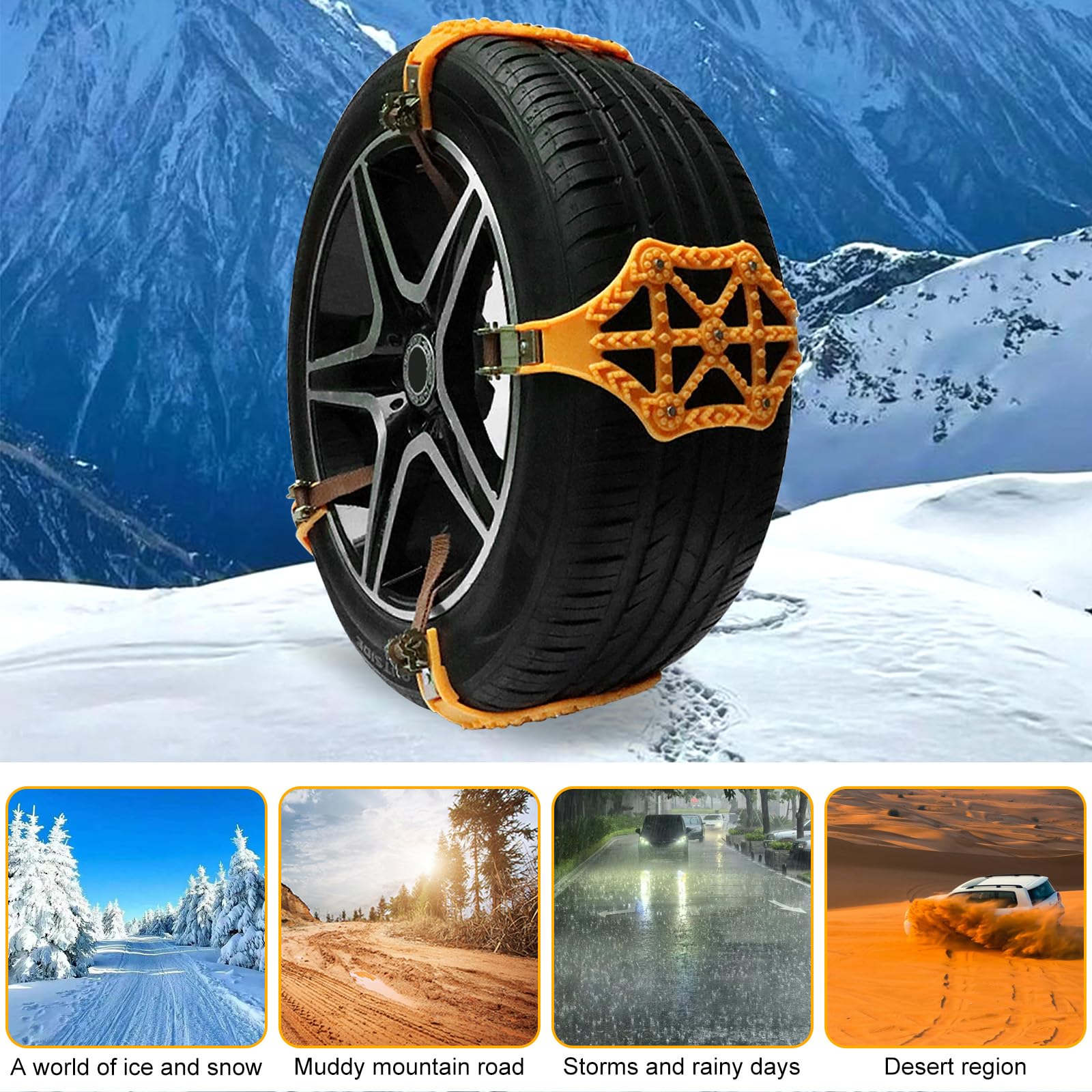 Chaînes à Neige, Chaînes de Pneus DUOJIN Lot de 8 Chaînes antidérapantes universelles en TPU épais avec kit d'outils pour largeur de pneu 165-265 mm - Pour la plupart des voitures, camions, SUV