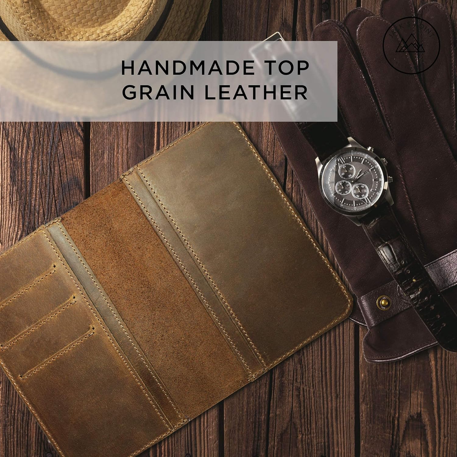 Jack's Point Leather Field Notes Cover for Memo - Pocket Sized Notebook, fits 3.5” x 5.5” Notebooks, Hand Stitched Brown Real Top Grain Leather, Multiple Pockets for Extra Functionality