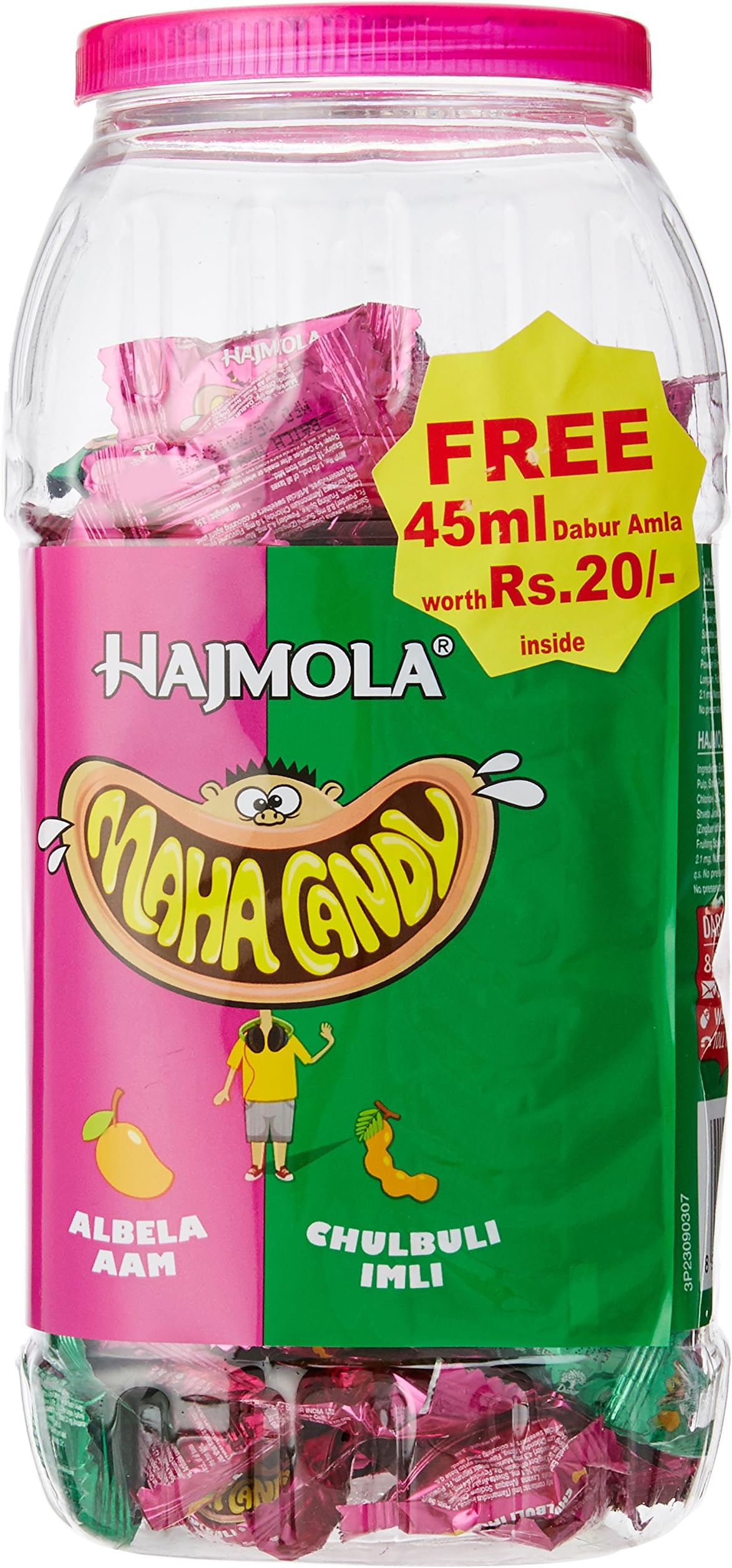 Hajmola Maha Candy Jar, Aam and Imli, 455g (130 Pieces) with free 45 ml Dabur Amla worth Rs 20/- Inside the Jar