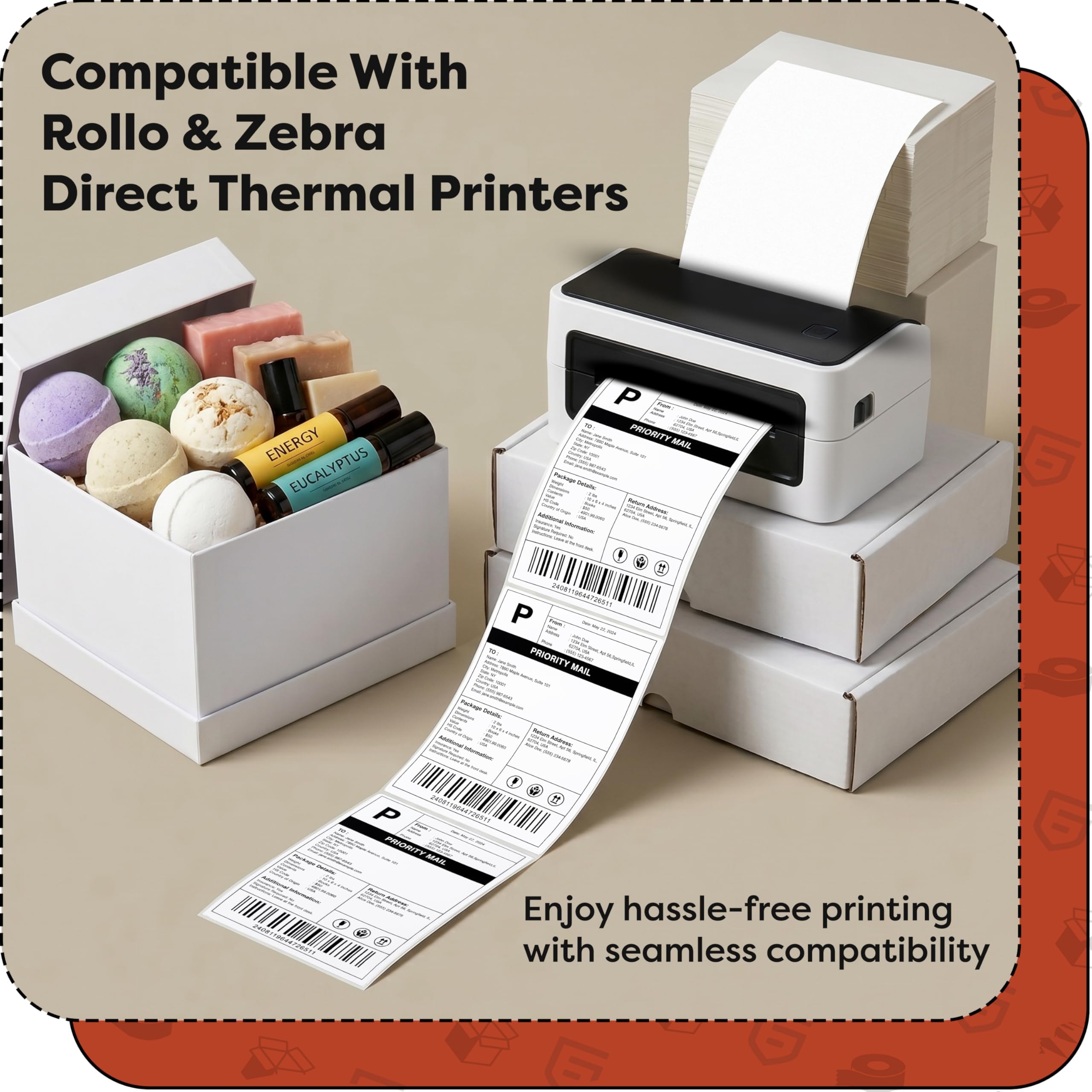 Aegis Adhesives – Étiquettes thermiques directes pliées en éventail de 10,2 x 15,2 cm (4 000 pièces, 8 empiles) – Étiquettes d'expédition imprimables pour expédition postale, identification de colis